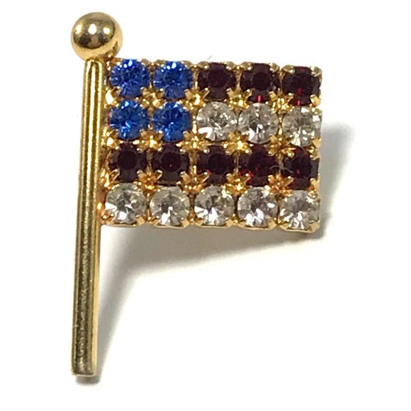 Unbranded Other - Vintage Gold Tone and Rhinestone Patriotic American Flag Tie Tack/Lapel Pin Unis